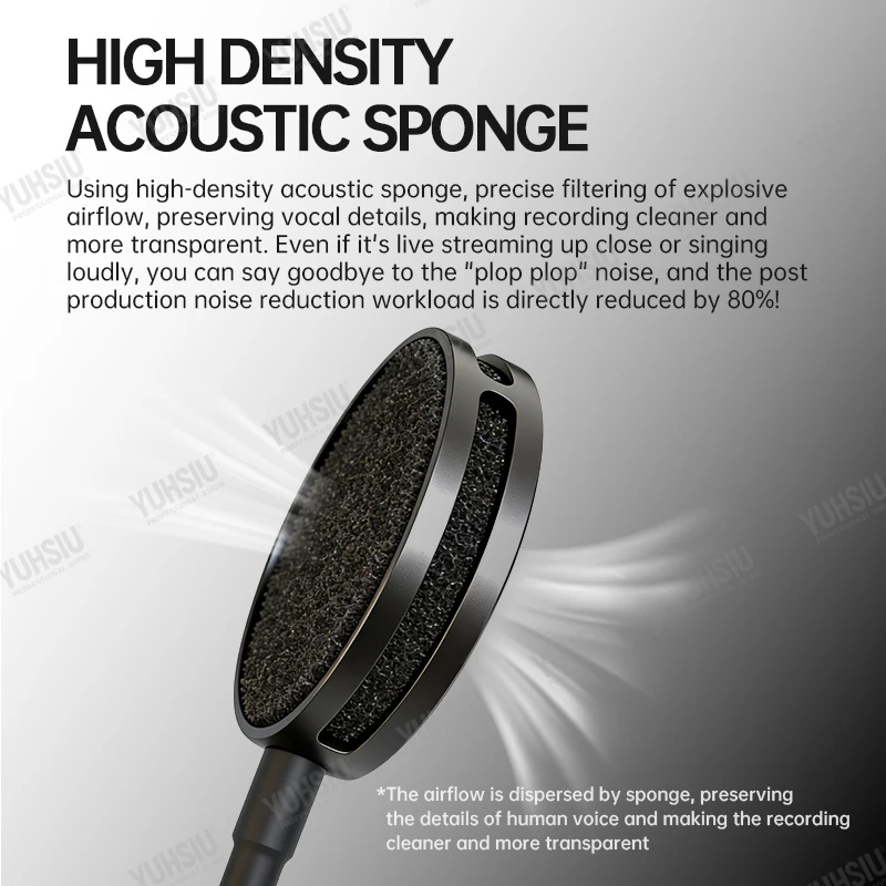 Filtro Anti-Pop per Microfono, Protezione in Rete Metallica e Schiuma, 360° ° Supporto Flessibile a Collo di Cigno, Adattabile Universalmente per Microfoni Wireless/a Condensatore, Senza Utensili