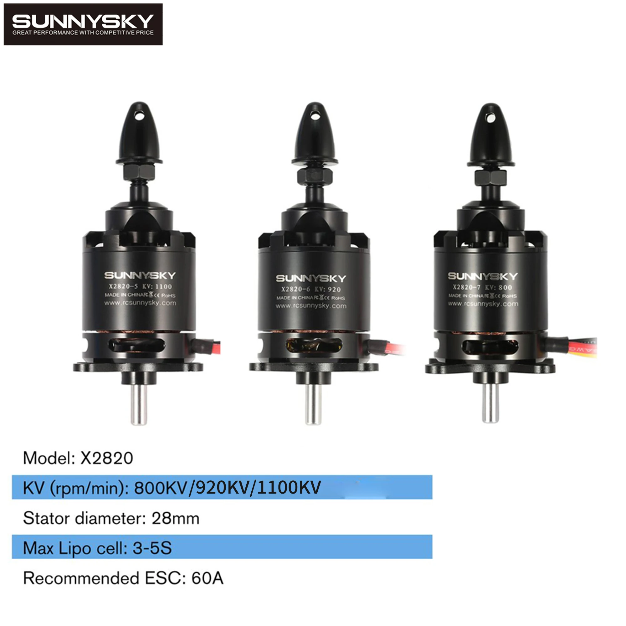 

SUNNYSKY 2820 X2820 800KV 920KV 1100KV 3-5S External Rotor Brushless Motor for RC Airplane Drone Fixed-wing Aircraft