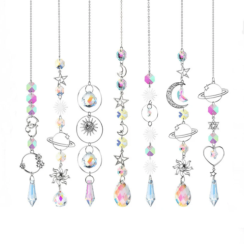 Hanging Crystal Pendant Garden Suncatcher Wind Chimes Rainbow Prism Crystal Chain For Window Decor