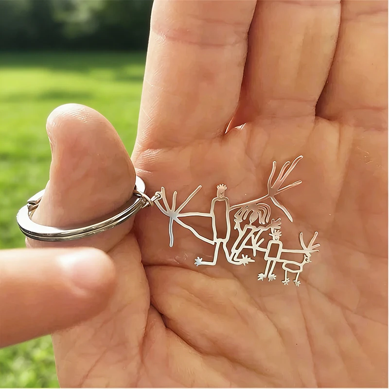 Personalisierter Kinder-Zeichnungs-Schlüsselanhänger Individuelles Kunst-Skizzen-Logo Lasergravierter Edelstahl-Schmuck Familiengeschenk Souvenir ﻿ – Detail 10