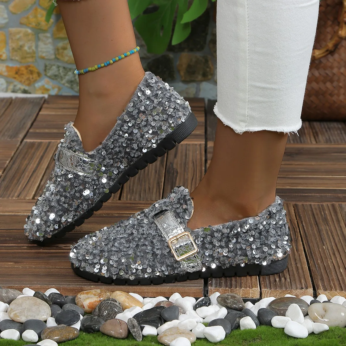 Summer Ballet Shoes Women Flat Shoes Bling Women Loafers Platform Shiny Women's Casual Shoes Sequin Slippers Big Szie Shoe