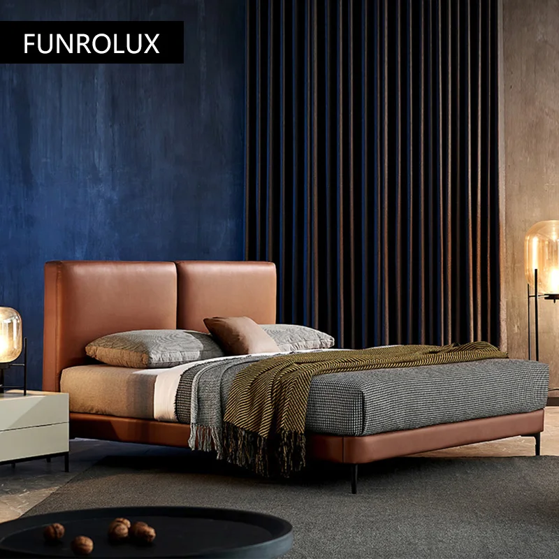 Modern minimalist leather bed simple and light luxury bed 1.8 m 1.5 m in master bedroom double