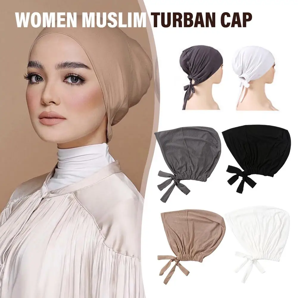 

New Fashion Soft Modal Muslim Inner Cap Adjustable Stretch Headwear Women Headscarf Warm Solid Turban High Islamic Quality N6J5