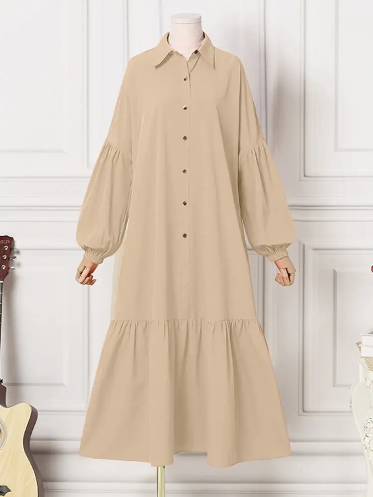 Vestidos de Grandes Mulheres Boêmio Dimensões Zanzea Primavera Outono Puff Manga Maxi Vestido Longo Vestidos Casuais Sólidos Plissados Baggy Robe 2022 8 Online shopping