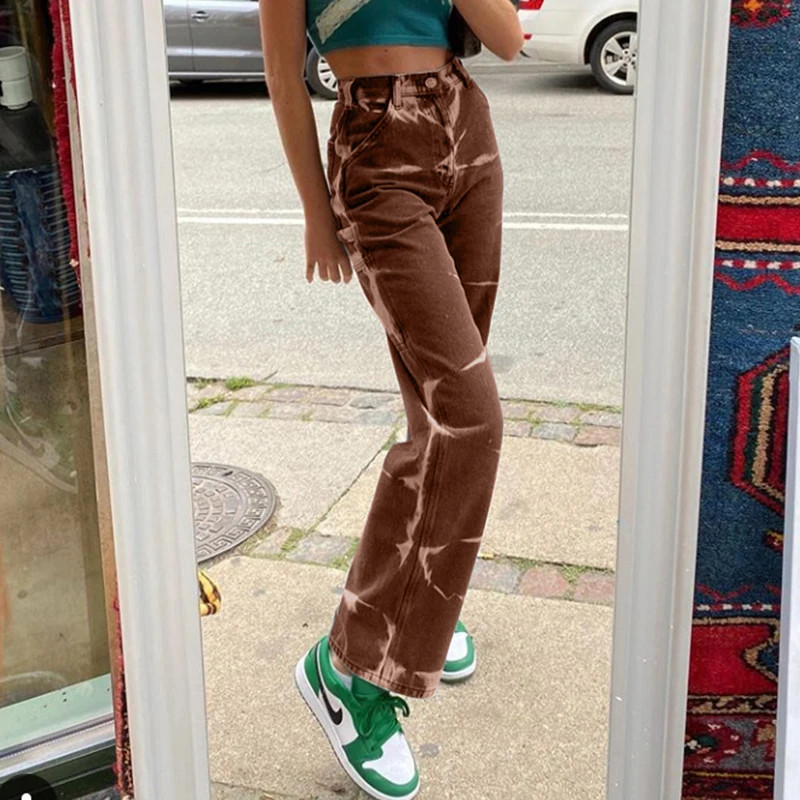 

Harajuku Tie Dye Casual Jeans Womens Vintage Slim Denim Pants Y2k High Waist Fashion Korean Trousers Jeans Female New Streetwear
