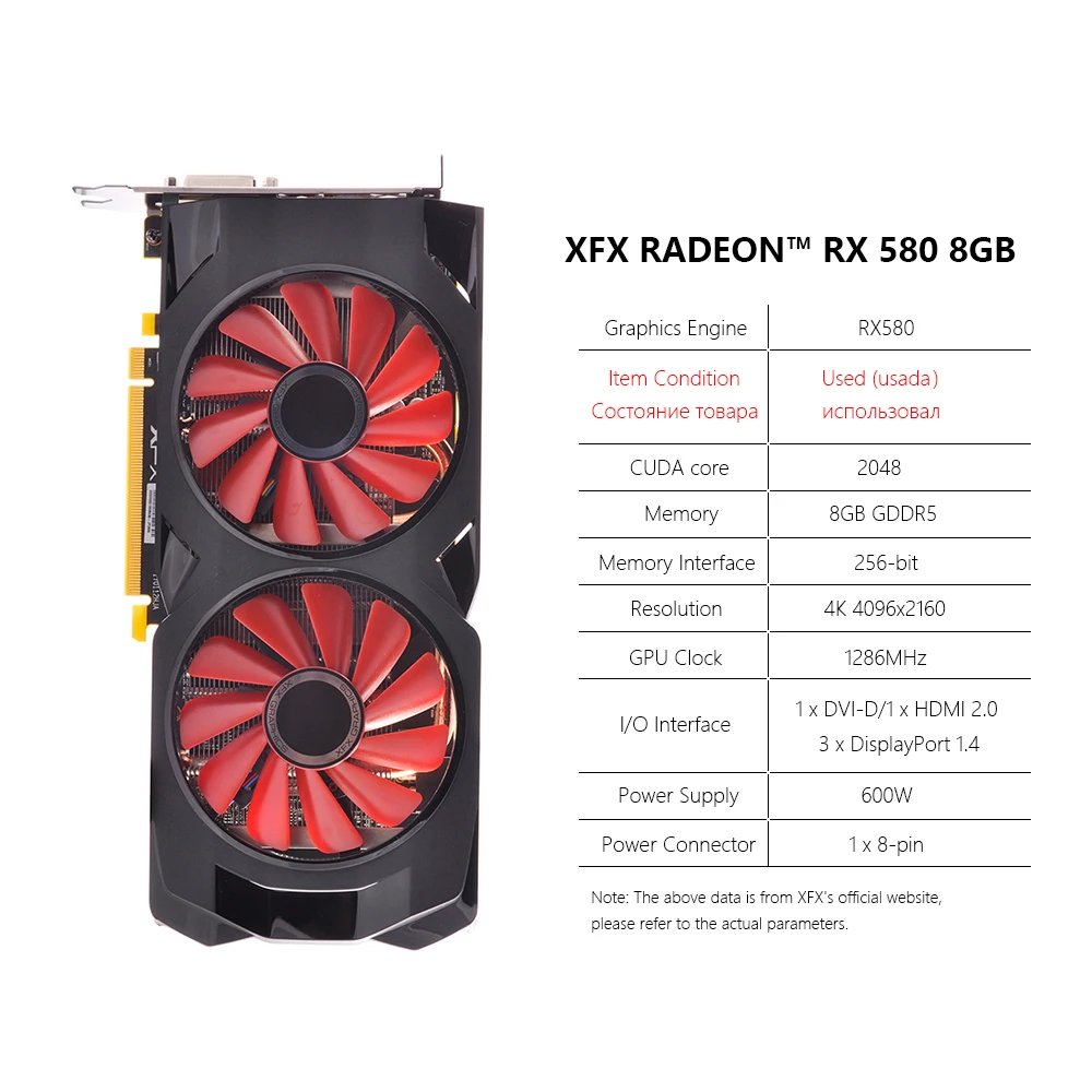 Original XFX Radeon RX 580 8GB Graphics Cards GDDR5 256bit Gaming Video Card DirectX 12 Desktop Computer GPU DVI-D/HDMI/DP good pc graphics card Graphics Cards