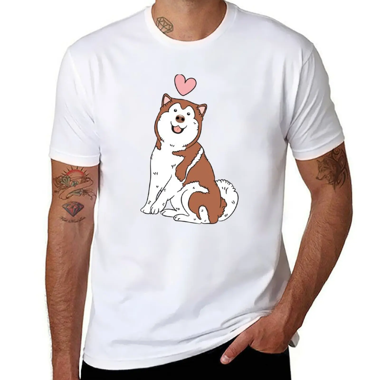 Love Red And White Alaskan Malamute T-Shirt Camicetta Funnys T-Shirt Aderenti Per Uomo