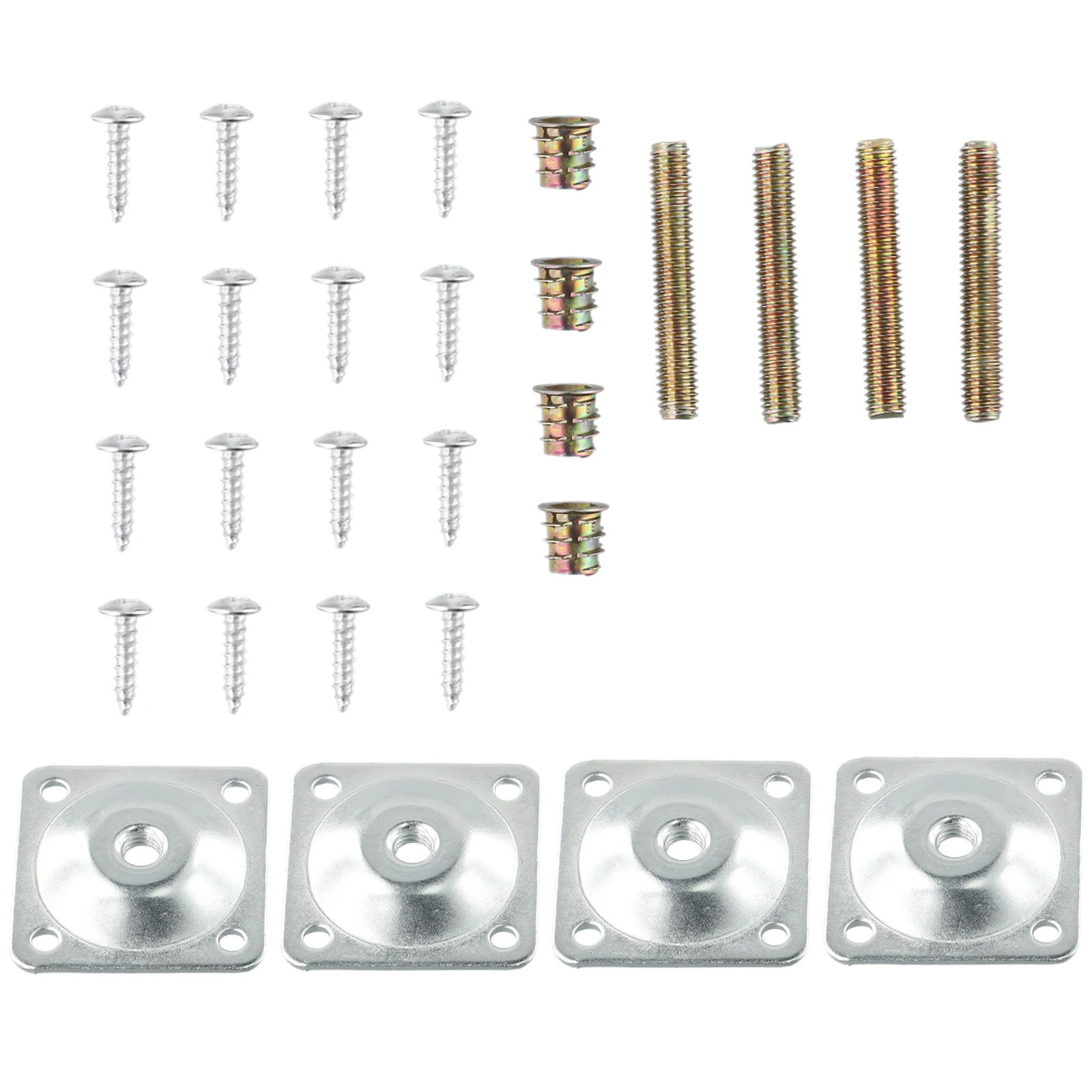 4 Set Piastre di montaggio per fissaggio gambe in metallo Piedini Staffe di livello angolate con viti di centraggio Tavolo Divano Sedie Cuscinetti Ferramenta per mobili - immagine 2