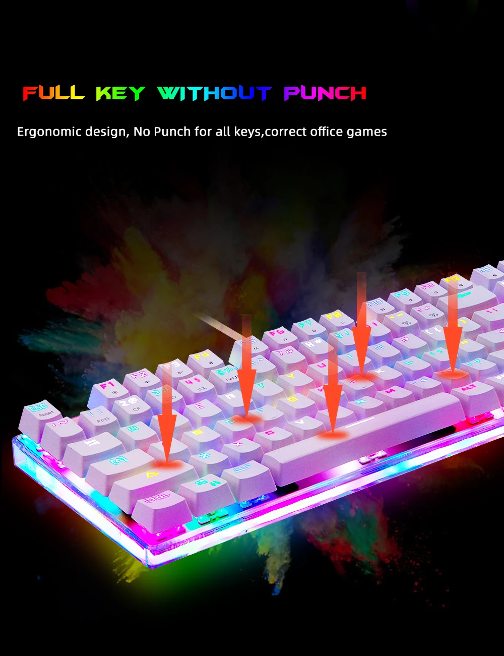Teclado mecánico de juego RGB original de motospeed k87s USB Wired 87 Key Red / Blue Switch ergonomic Design laser Spanish Language Keyboard, for notebook pc Players - Teclado mecánico para juegos Original Motospeed K87S RGB USB con cable de 87 teclas, teclado rojo/azul con láser RU para jugadores de ordenador PC. | 360 group - 79