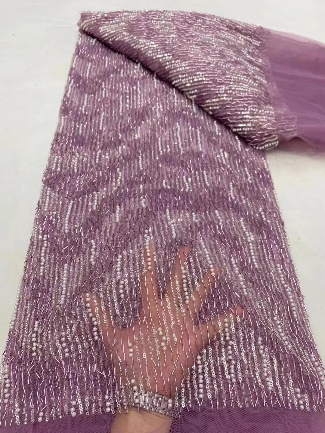 

2024 Fashion French Embroidery Beaded Lace Fabric African Nigerian With Sequins Lace Fabric For Wedding Dress