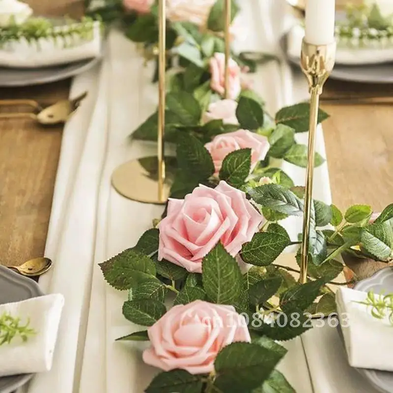 

Silk Artificial Flowers Plants 2.4M Garland for Home Garden Craft Wedding Fake Rose Vine hanging rose ivy