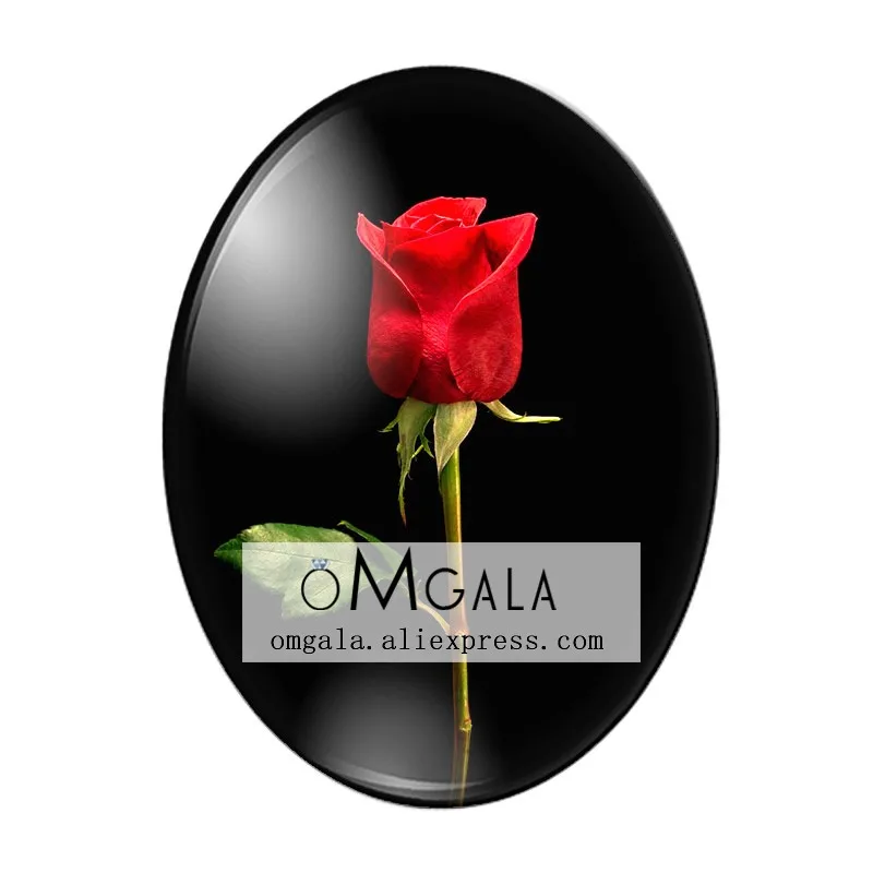 Elegant Red Rose Flower Oval Glass Cabochons - High Quality Flat Back