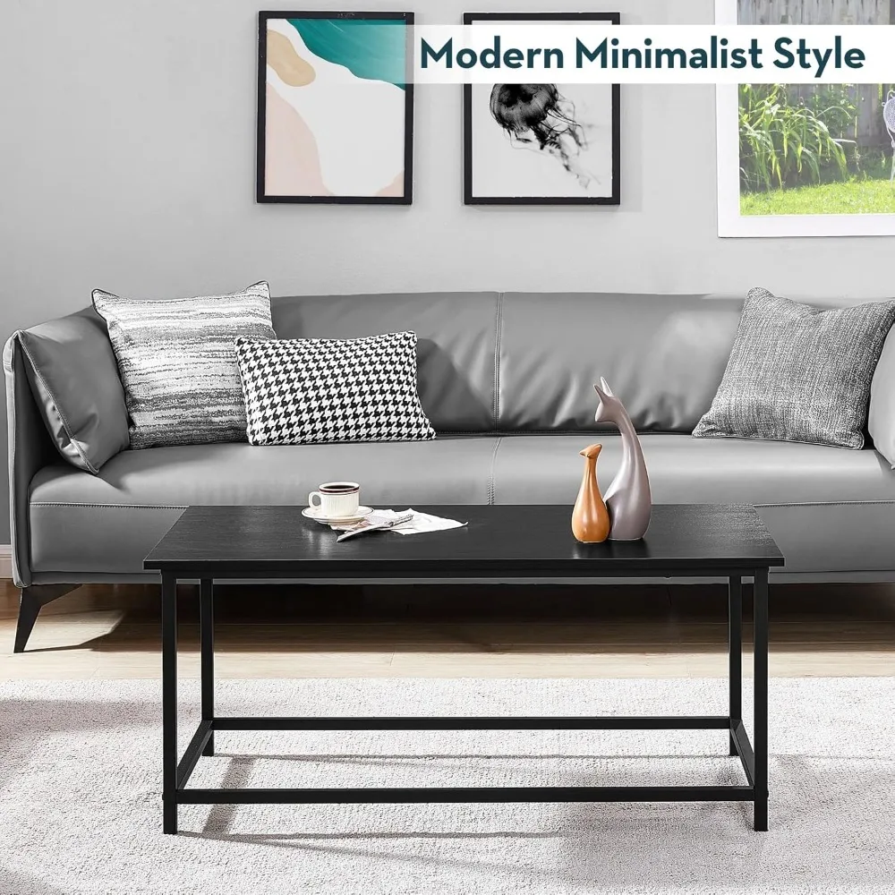 Black Coffee Table Simple Modern Rectangular Center Table Open Space Minimalist, Café Tables 6