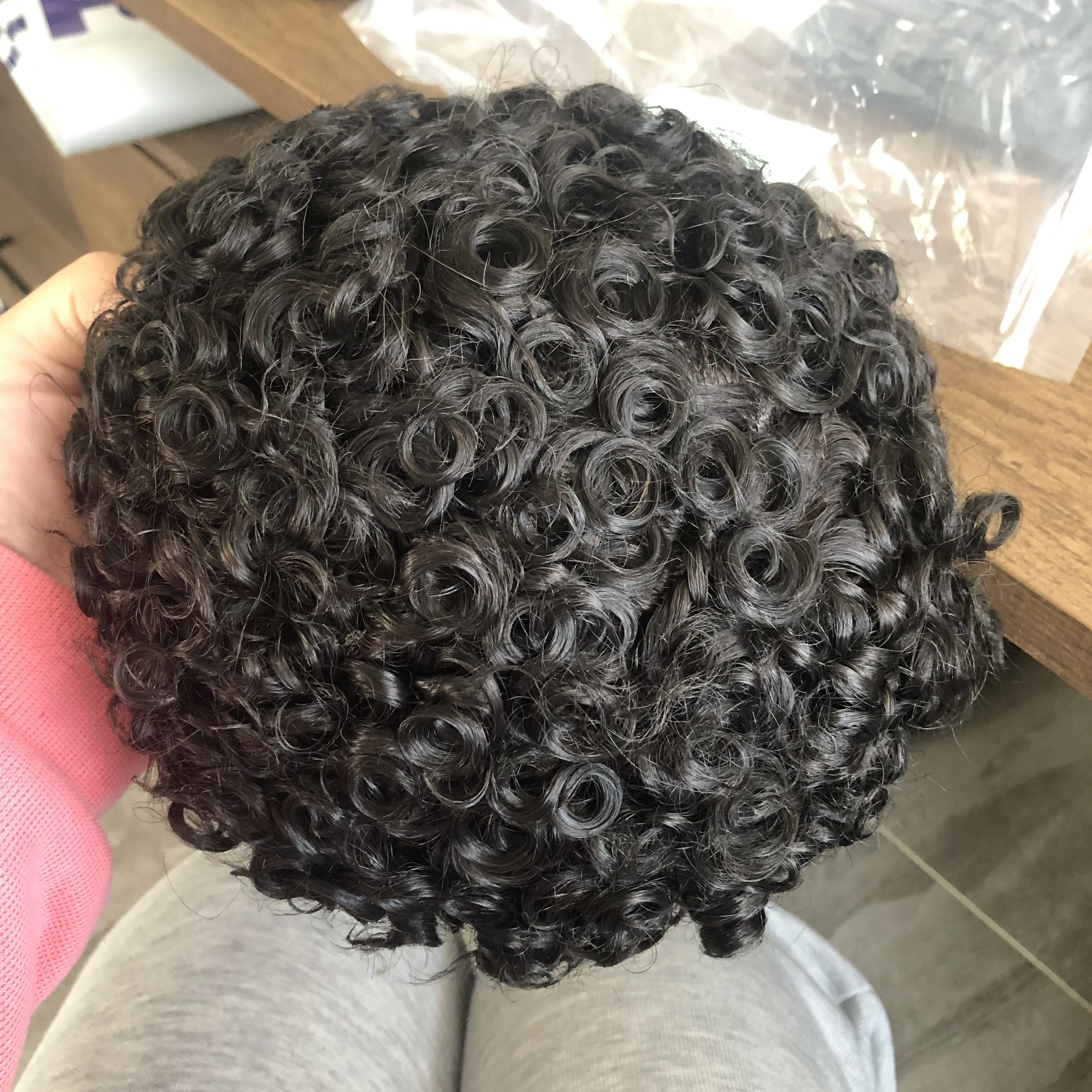 Human Hair Curly Men Toupee Durable Thin 0.1mm Injected PU Base Male Wigs Hair System Prosthesis Natural Hairline 18mm Curly