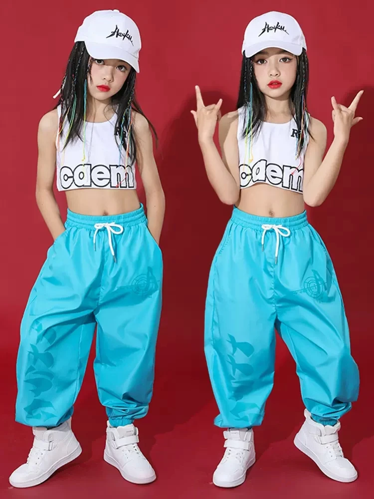 

Summer Jazz Dance Costume Girls Hip Hop Performance Suit Vest Loose Pants Kids Street Dance Concert Kpop Stage Clothing BL10343