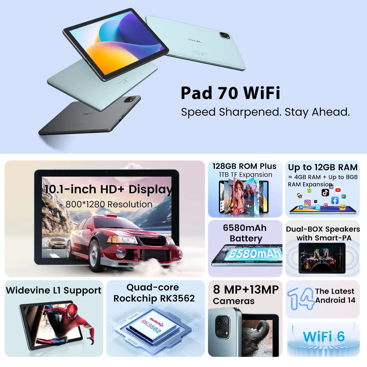 Blackview OSCAL Pad 70 WIFI Tablet Android 14 10.1'' FHD+ Display