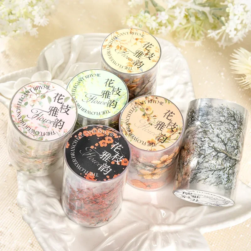 1Roll 2M Flower Handbook DIY School PET Tape Branch Series Supplies Flowering Adhesives Writing Background Scrapbook 60mm*2m 3