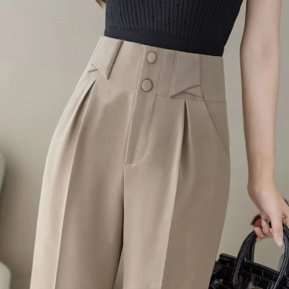 Ankle-length Pants for Women Khaki Black High Waist Straight Pants Spring Summer Office Lady Trousers Female Clothes adidas pants