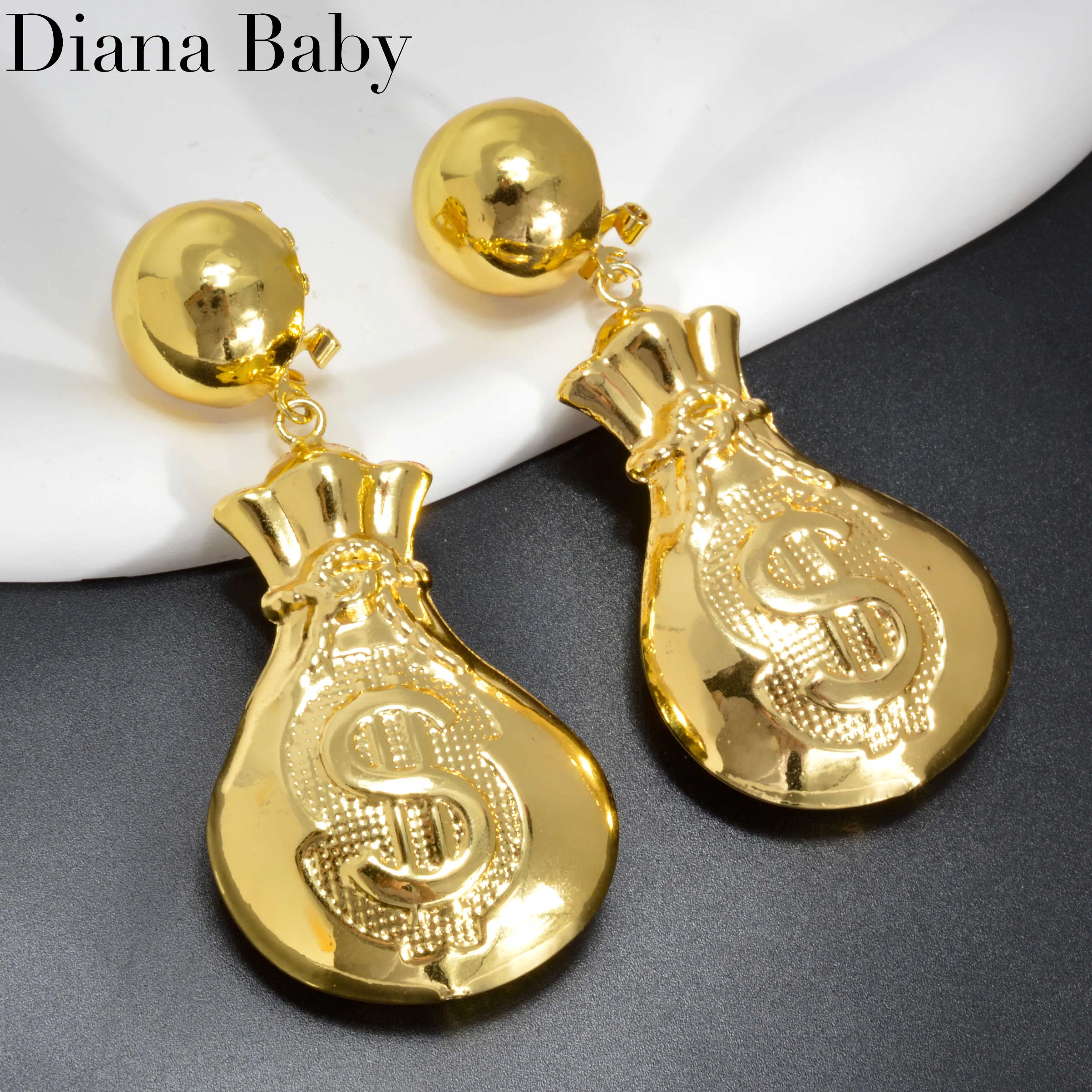 Luxury Dollar Sign Drop Earrings 18K Gold Plated Large Dangle