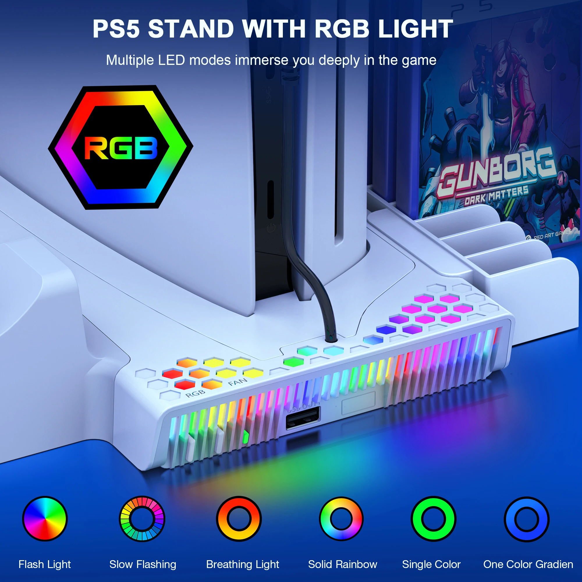 BEBONCOOL PS5 슬림 냉각 스테이션용 냉각 스탠드, 플레이스테이션 5 콘솔용 벽걸이 스탠드, 듀얼 게임패드 충전기