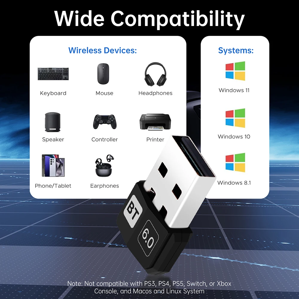 Advanced USB Bluetooth 6.0 Dongle - Wireless Audio Receiver & Transmitter for PC and Laptop Accessories