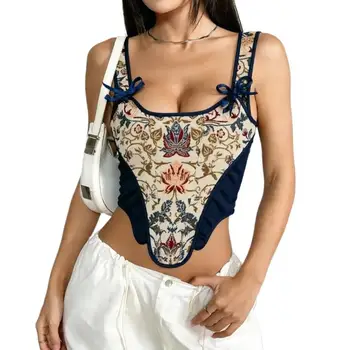 Women Luxury Patchwork Corset Top Vintage Animal Print Bodice Steel Bone Back Lacing Stage Costume Shaping Vest Plus Size