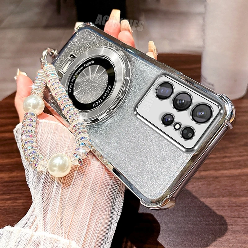 Elegant Ring Holder Silicone Case with Lanyard Chain - Shockproof Stand Cover