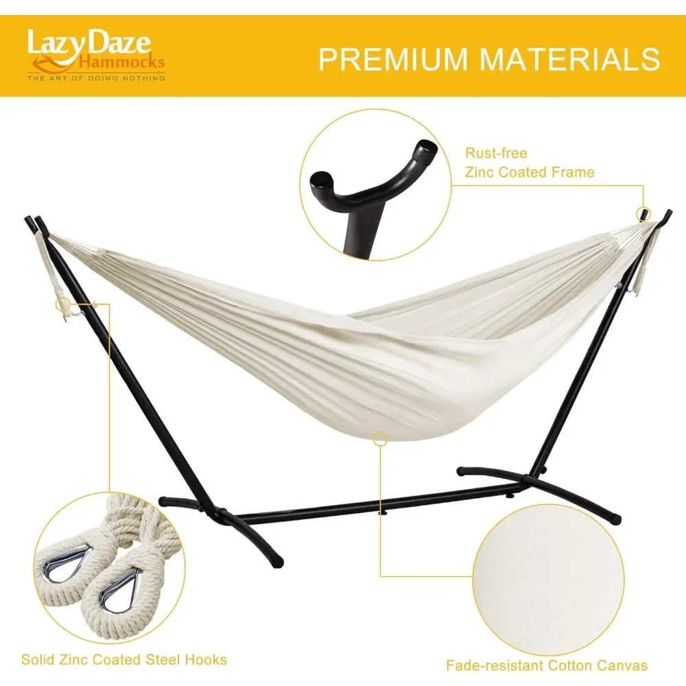 Double Hammock with 9ft Space-Saving Steel Stand includes Portable Carrying Case, 450 Pounds Capacity (Natural) hammock chair 4