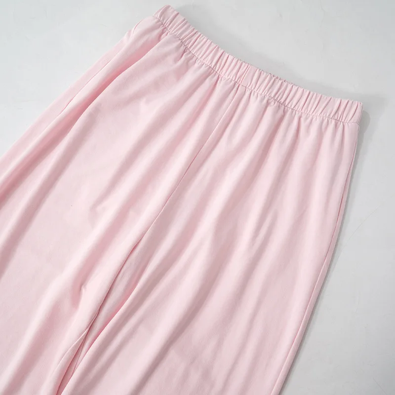 Spring New Women's Solid Color Basic Set Round Neck Long Sleeve Women's Top Elastic Waist Wide Leg Pants Casual Two-piece Set