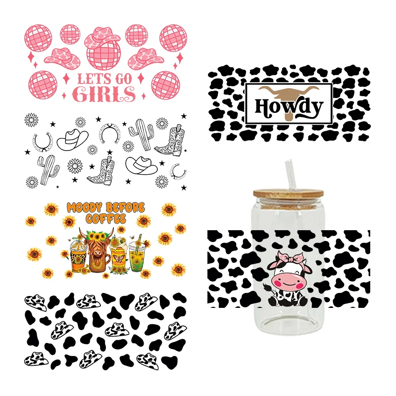 UV DTF Transfer Cowboy Theme For 16oz Libbey Glasses Wraps Cup Can DIY Waterproof Decals D8819