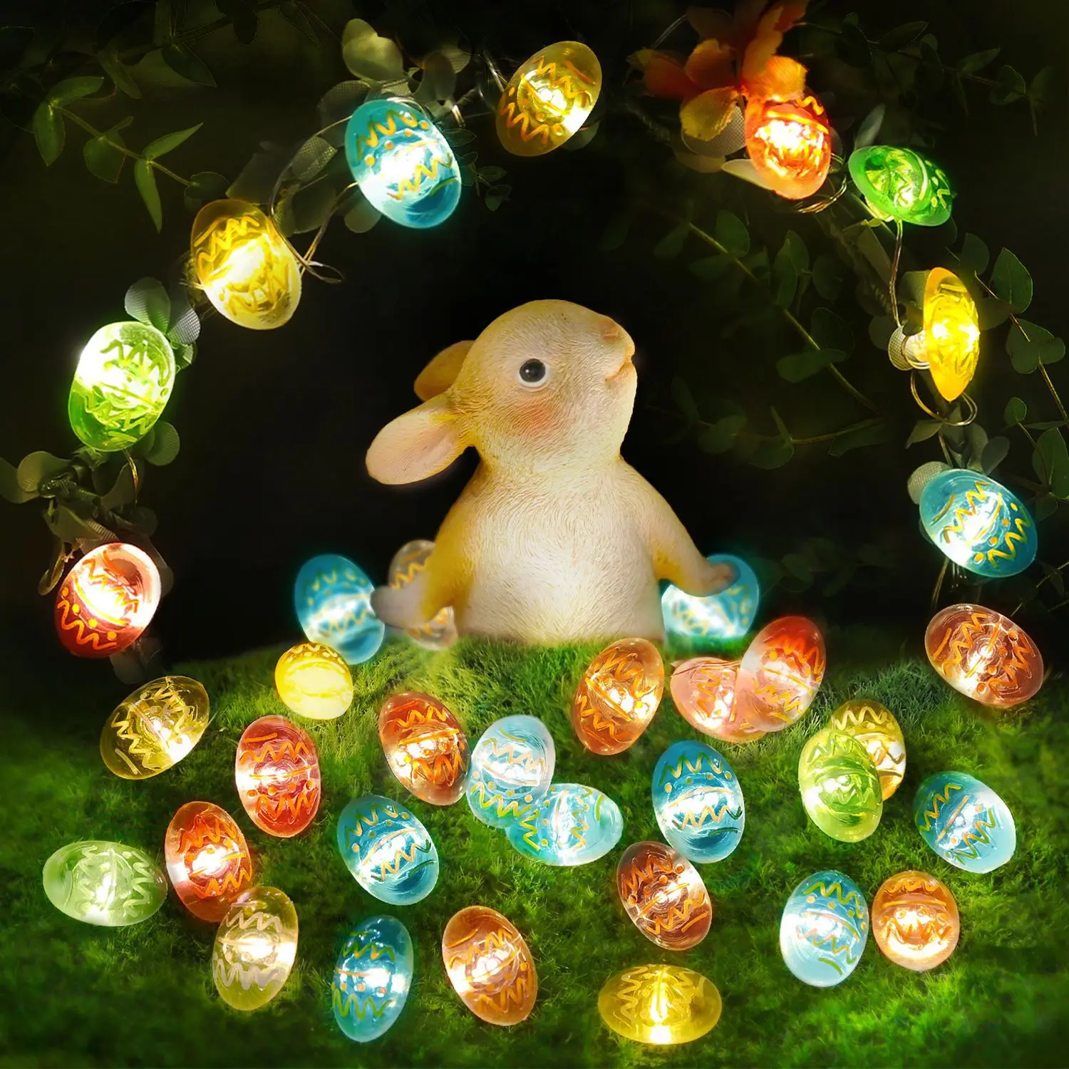 

4m Easter Egg Rabbit Carrot Shaped Light String 40 LED Lights Battery Box Copper Wire Light Festival Decorative Colorful Lights