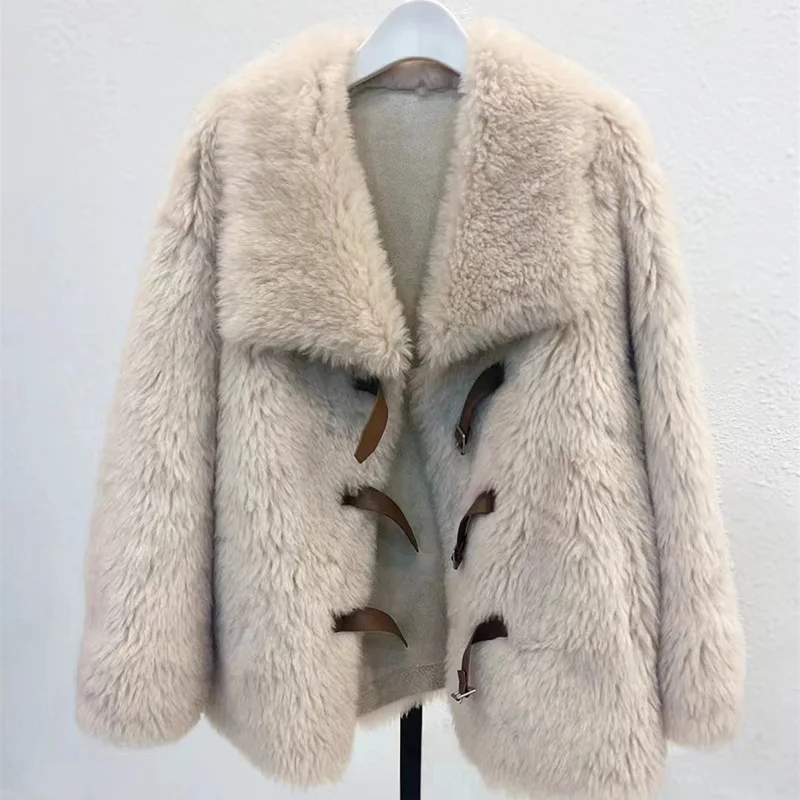 

2024 Haining fur winter fur integrated lamb fur coat women's medium length Basha wool coat