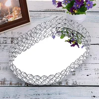 ABWR-Mirrored Crystal Vanity Makeup Tray, Jewelry Trinket Storage Tray Cosmetic Perfume Display Tray (Silver,Ellipse) 2