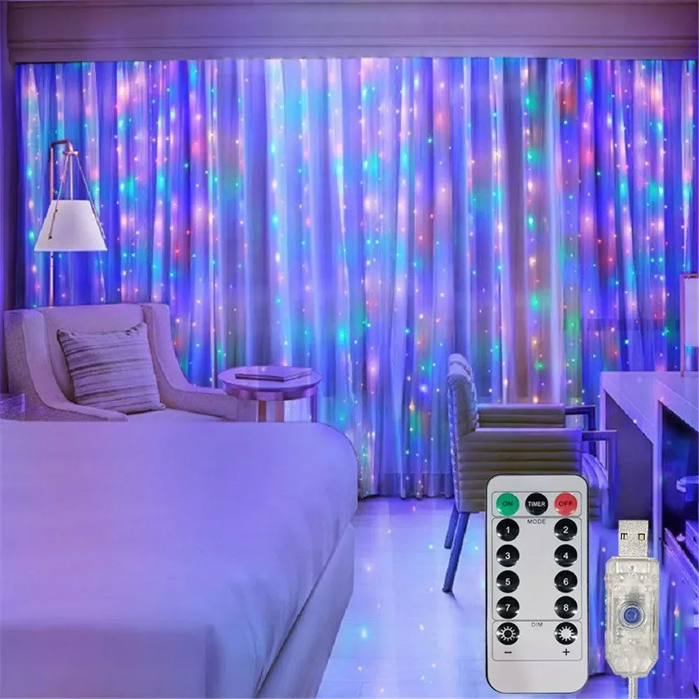 Description Picture 6 of itemChristmas Curtain Garland LED Lights USB Remote Control Fairy Lights String Holiday Wedding Decoration for Bedroom Outdoor Home