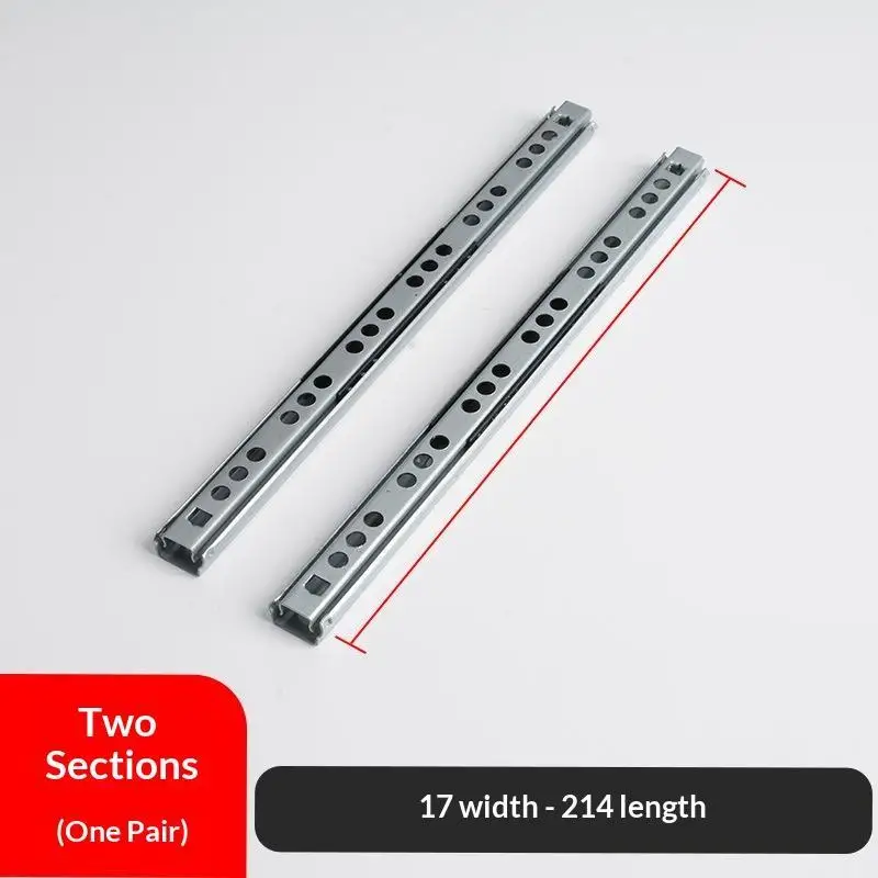 Set of 2 Full Extension Kitchen Drawer Slides - 17mm Wide Guide Rails