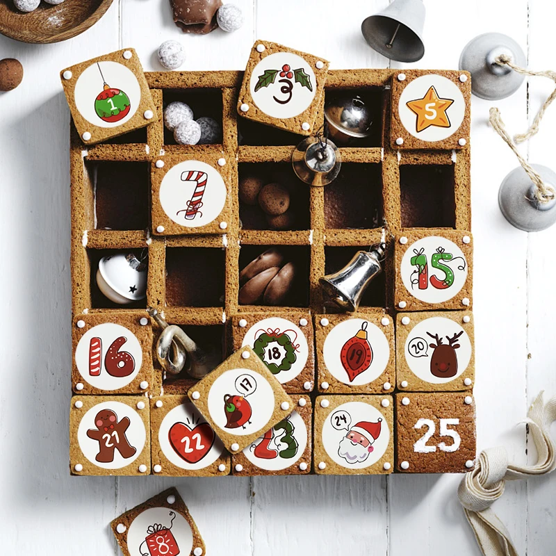 24pcs Merry Christmas Advent Calendar Number Paper Stickers 1~24 DIY Gifts Packaging Labels Xmas Decor