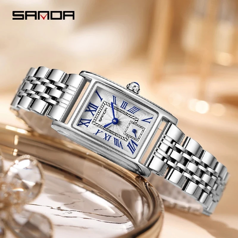 SANDA 1116 Fashion Ladies Watch Elegant Rectangle Dial Water Resistant Quartz Movement Business Watch for Women Wristwatch Gift 2