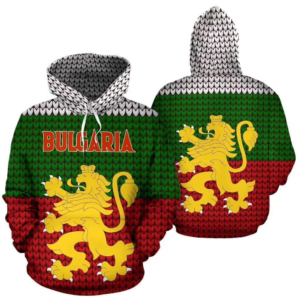 SOSHIRL Bulgaria Lion Flag Animals Printed Sweatshirts Zipper Hoodies Casual Pullovers Hip Hop Streetwear Men Unisex Clothing