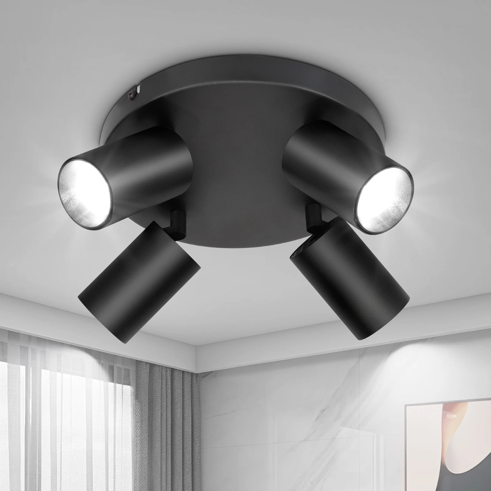 

Потолочный светильник Kimjo GU10, 4 направления, черный круглый регулируемый современный, вращающийся на стену, Кухонное Внутреннее освещение без лампочек