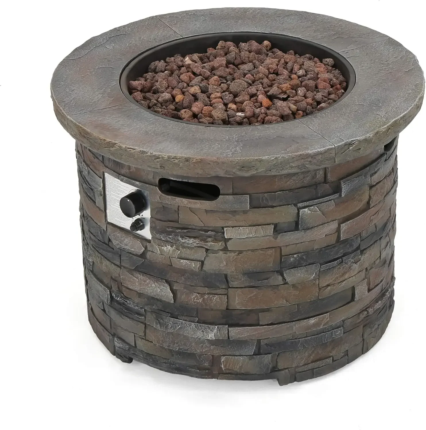 Patio Furniture Outdoor Propane (Gas) Fire Pit 40,000BTU (Table)(Grey Stone/Round)