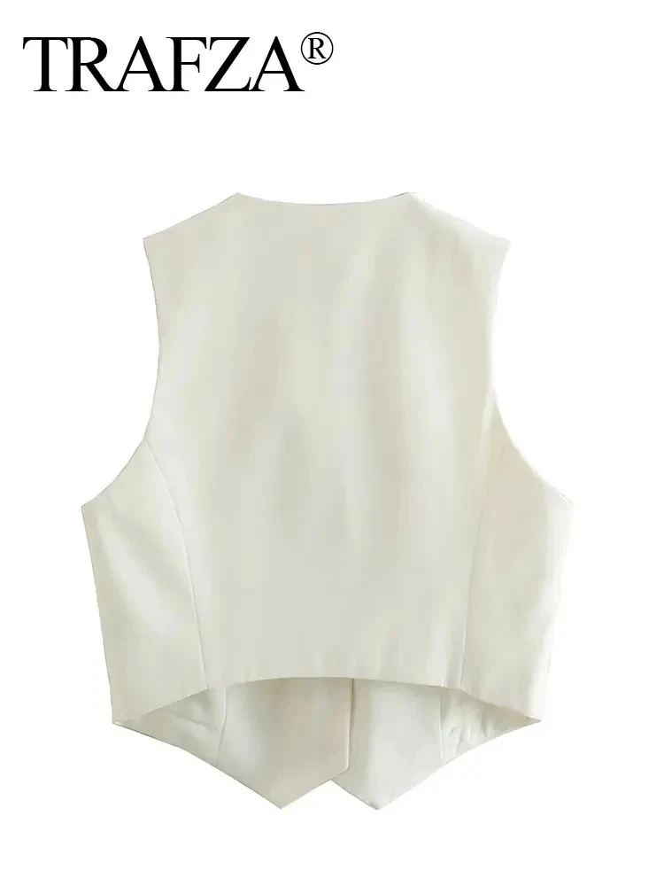 TRAFZA Fashion Women Vest Sleeveless Vests for Women Chic V-Neck Single-Breasted Ladies Elegant White Waistcoat Tops TRAF 2