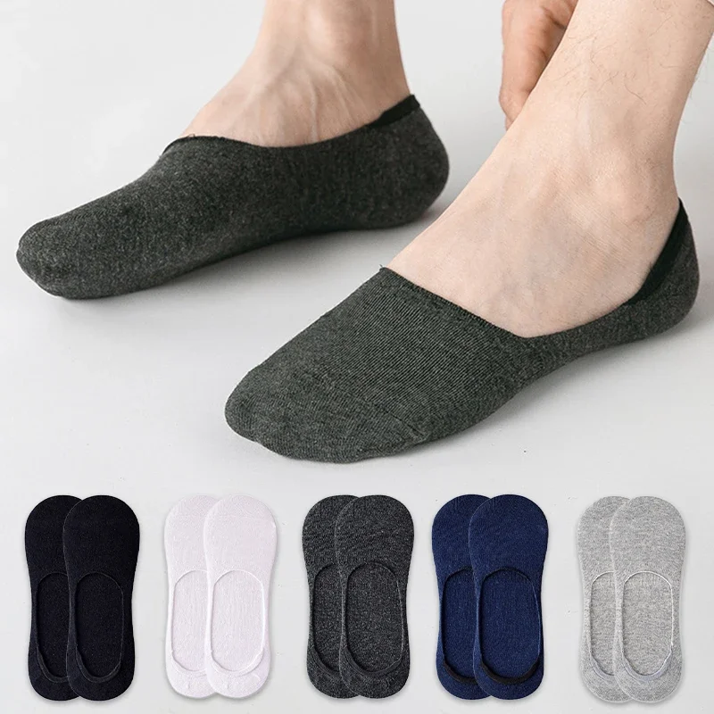 

3 pairs Invisible Socks for Men Ankle Short No Show Low Cotton Black White Non-slip Silicone Summer Thin Sock Breathable