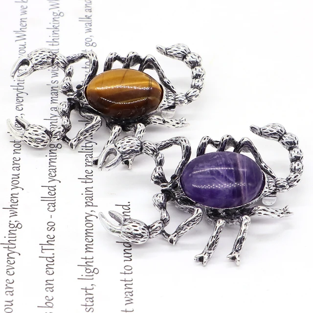 2 natural stone scorpion pin reiki crystal necklace double use pendant  jewelry, clothing accessories, insect Gem, brooches gift - AliExpress