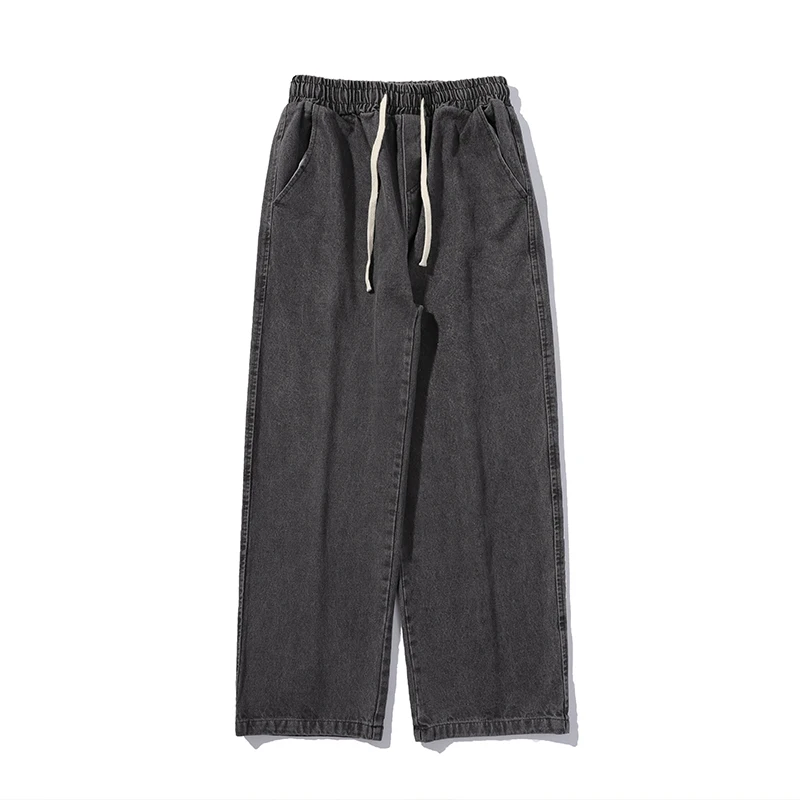 Oversized 5XL Men\'s Wide-leg Jeans Spring New Black Gray Fashion Baggy Streetwear Pants Casual Simple Straight Denim Trousers