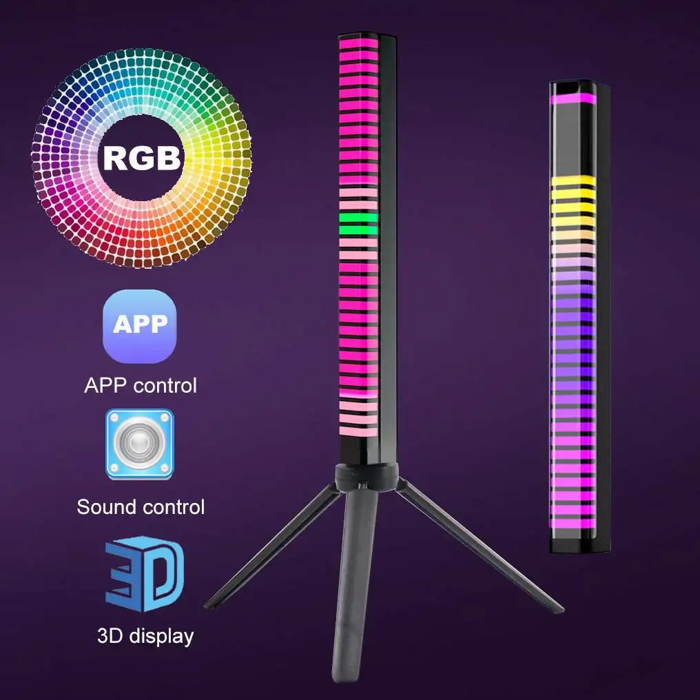 Sound Control 3D Display Pickup RGB Music Rhythm Ambient LED Night Light Bar APP Control Car Atmosphere Colorful Tube Lamp starry sky watermark projector lamp usb sound control music atmosphere lamp laser starry night light