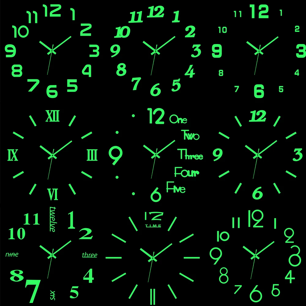 Luminous Wall Clocks Multistyle DIY Clock Acrylic Mirror Wall Stickers Frameless Mute Round Quartz Watch Home Decor wall clock wall clock sticker