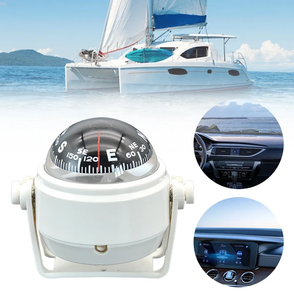 Boat Compass Ball Shaped ABS Multi-Purpose Car Compass 360 Degree Rotation with Dial Sea Pivoting Marine Compass for Outdoor
