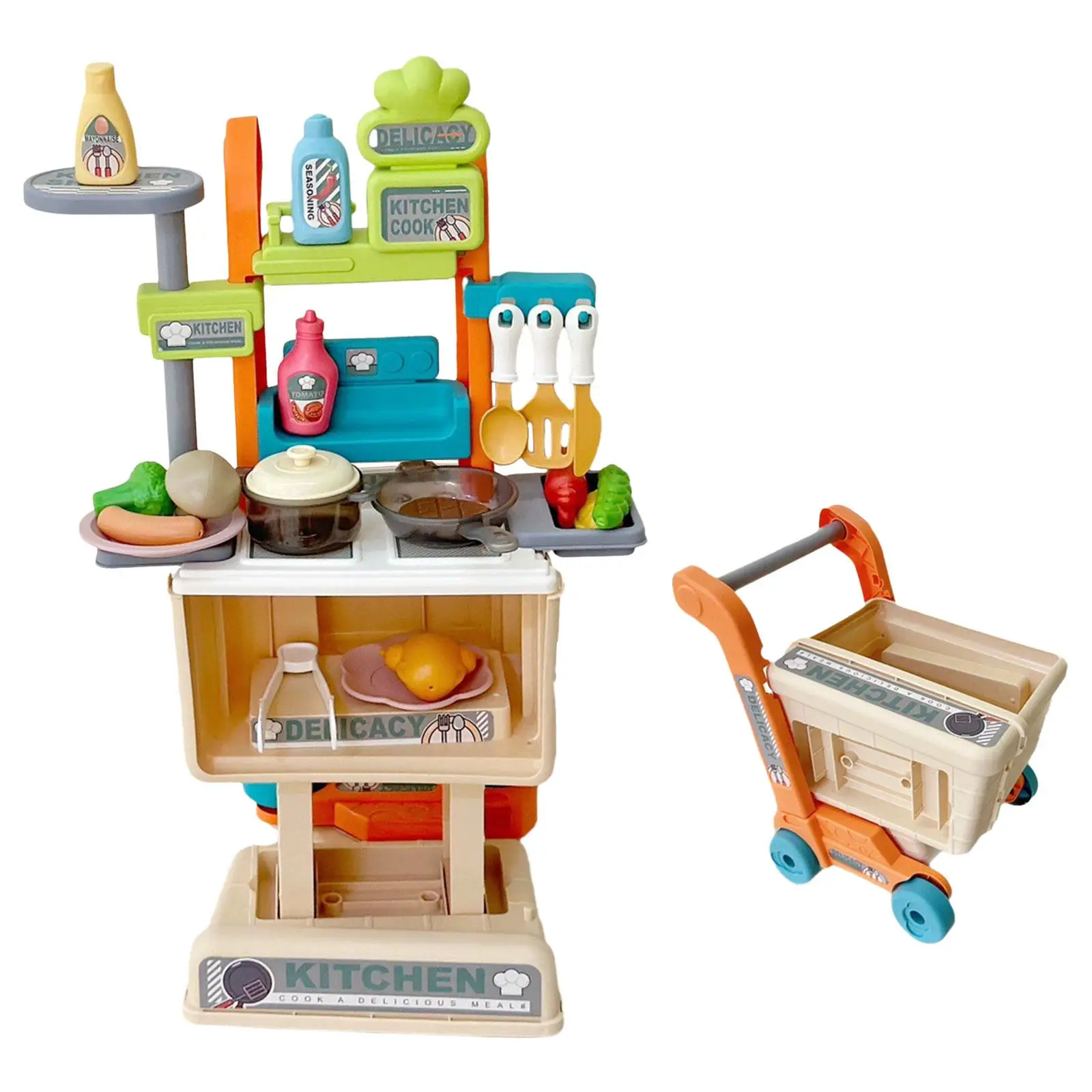 Pretend Kitchen Toys Interactive Children`s Kitchen Trolley Kids Playset