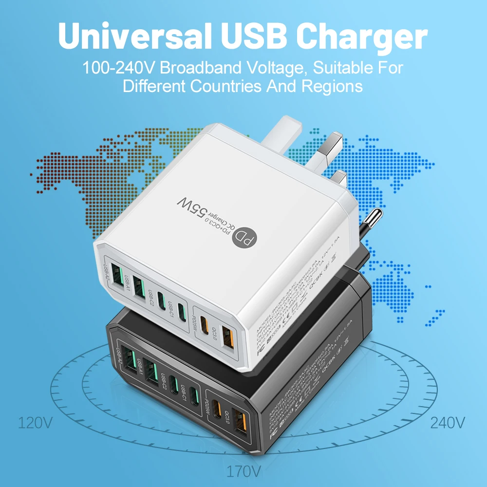 200-6 Port USB C Charger Super Fast Charging PD3.0 USB C Type C Mobile Phone Charger For iPhone 16 SE4 Samsung Xiaomi ipad