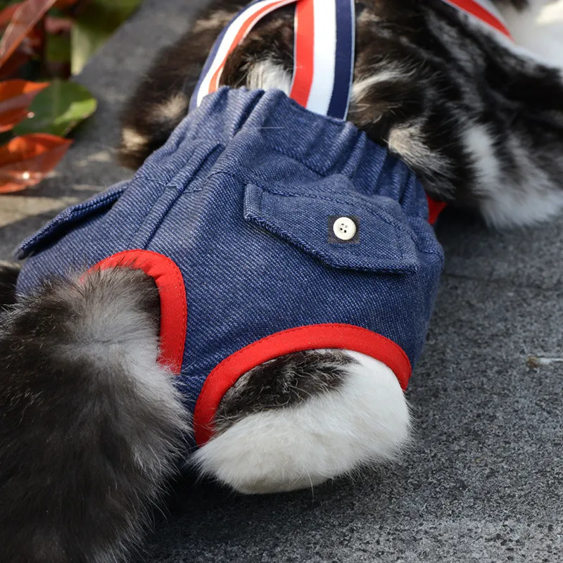 Cat Dog Female Panties Denim Strap Pet Shorts Small Dogs Cats Kitten Puppy Underclothe Anti-harassment Safety Panties dog shorts